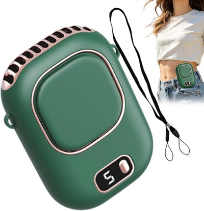 Fan - Ventilator met riemclip – Koelapparaat met digitaal display & 5 snelheidsstanden | Draagbare persoonlijke ventilator – Voor wandelen, kleding, nek, kamperen, vissen（groen）