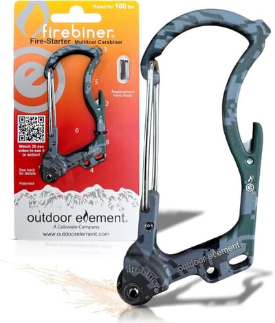 Beige Camo Vuurstarter Multitool en Survival Karabijnhaak