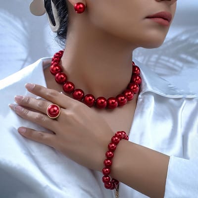 5 stuks dames temperament grote parel oorbellen, kettingen, armbanden, ringen, sieradensets, banketfeesten, vakantiegeschenken gray