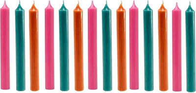 Cactula gekleurde dinerkaarsen dinerkaars kaars kaarsen 2.1 x 19,5 cm Kleur Happy - Roze - Turquoise - Oranje 14 stuks