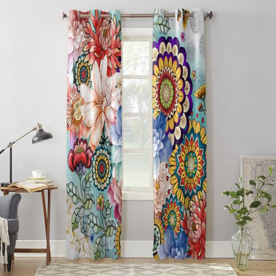 Slaapkamer Keukengordijn Bohemien Mandala Bloem Raamgordijnen Gordijnen voor Woonkamer Decoratieve Artikelen 135W x 60H(cm) x1 gray