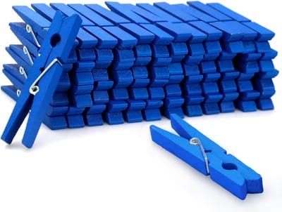SnelShoppen - Blauwe houten wasknijpers 7,5 cm - 50 stuks roestbestendige clips voor wasgoed, knutselen en DIY - Natuurlijke houten haringen voor wasl