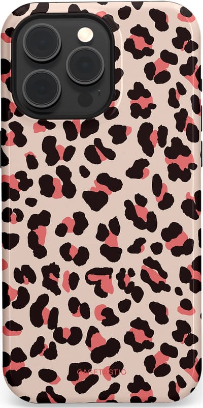 Casetastic hoesje geschikt voor Apple iPhone 15 Pro Max - MagSafe - Dubbellaagse bescherming - Tropische Panter - Fashion Case - Zand Zwart Koraal