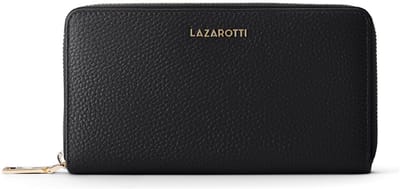 Lazarotti Leren Portemonnee Bologna Leather Zip Around Wallet With 16 Card Slots Black Zwart