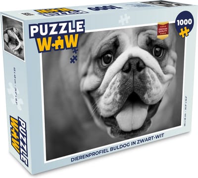 Puzzel Dierenprofiel buldog in zwart-wit - Legpuzzel - Puzzel 1000 stukjes volwassenen