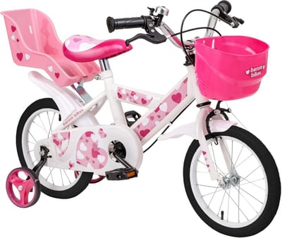 Meisjesfiets Roze - Kinderfiets Hartjes - Leren Fietsen - Inclusief Zijwielen - 12 Inch - Roze