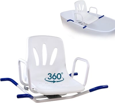 Mobiclinic Lago - Draaibare badstoel - Douchestoel - Badkuipstoel roterend - Douchezitje - Badstoel - Voor senioren - Anatomische rugleuning - Met armleuningen - Roestvrij staal