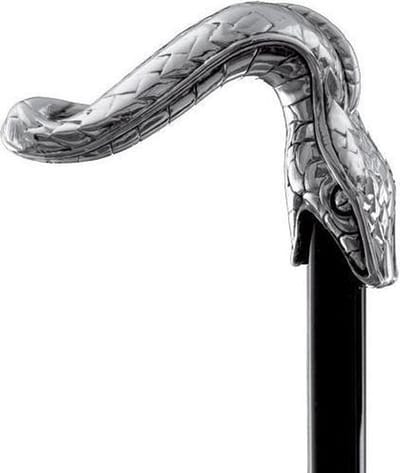 MadDeco - Slang - Beukenhouten wandelstok met zilver verguld handvat - Italiaans design