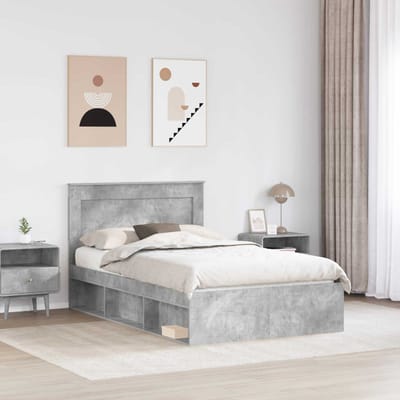 vidaXL - Bedframe - Effen - Betonnen - Grijs - 135 - x - 190 - cm - Massief - grenenhout