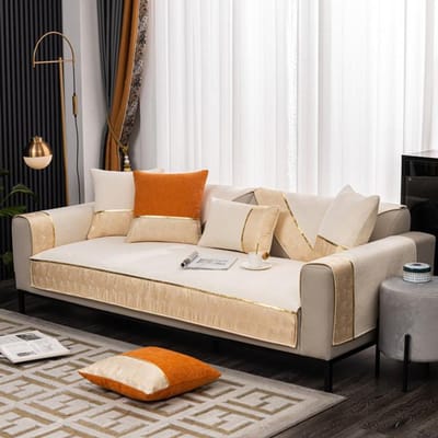 Patchwork Jacquard Chenille Sofa Bankhoes 1 /2 /3 /4 /5 Zitplaatsen Gouden Band Sectionele Leunstoelkussen Meubelbeschermer Antislip Cushion cover30x50cm beige