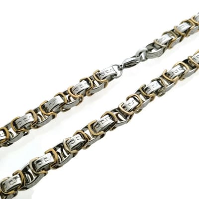 Aramat Jewels | Halskettingen | RVS Koningsketting Grieks Motief 55cm - Stoere Ketting Man | Bicolor-koningsschakel | |8mm | Staal | Volwassenen | Verkleurd niet