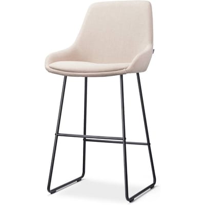 Nolon Nino-Isa Barkruk Beige - Zwart Onderstel - 75 cm - Stof - Hoge Kruk - Barkruk met Rugleuning - Design - Comfortabel