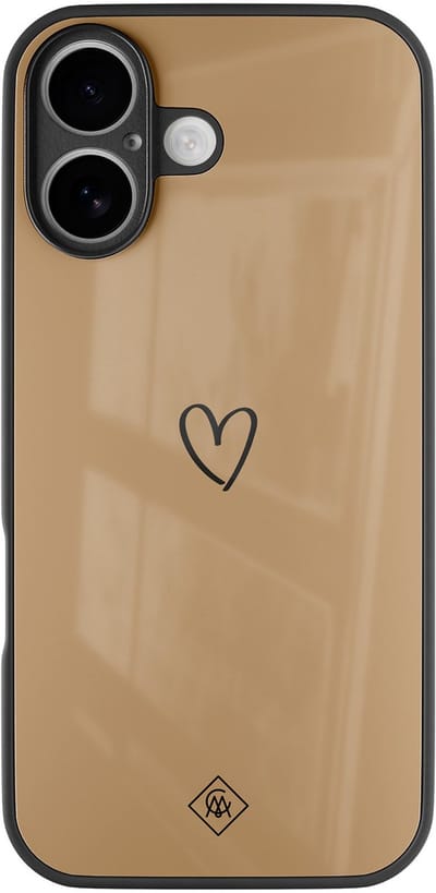 Casimoda® hoesje - Geschikt voor iPhone 17 - Hart Bruin - Luxe Hard Case Zwart - Backcover telefoonhoesje - Bruin/beige