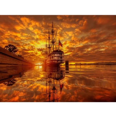 5D DIY diamanten schilderij zonsondergang boot landschap diamant borduurwerk 20X30CM orange