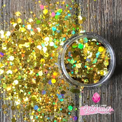 GetGlitterBaby® - Biologische / Biologisch afbreekbare Gouden Chunky Festival Glitters voor Lichaam en Gezicht / Biodegradable Face Body Jewels Glitterlijm / Gel Glittergel - Goud / Gold