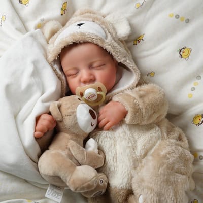 TEKROA® Levensechte Reborn Babypop Jongen (48 cm) - Inclusief pluche speelgoed - Handgemaakt & Realistisch - Zacht Vinyl - Met Accessoires, Fopspeen & Kleding - Slaapogen