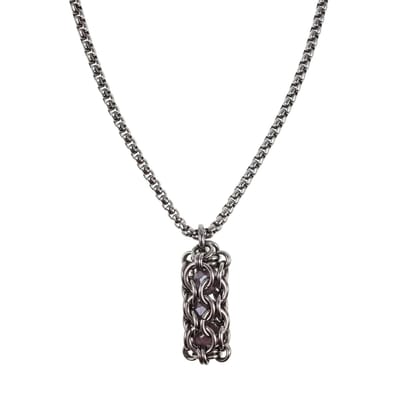 55cm x 3mm Jasseron-Ketting + Buis Hanger, Ketting met Hanger met Ondoorzichtige Paarse Kristallen, RVS, Dames - Handgemaakt