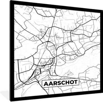Fotolijst incl. Poster Zwart Wit- Zwart Wit – België – Plattegrond – Stadskaart – Kaart – Aarschot - 40x40 cm - Posterlijst