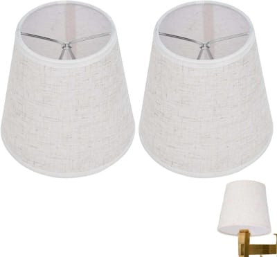 Lampenkap set in boerderijstijl van natuurlijke stof voor clip op lampen - 2 stuks - lichttinten - kroonluchter - wandtafel - bruin gestreept.