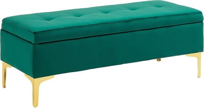 Zitbank met opbergruimte - Gestoffeerde bank - Extra zitplaatsen - Fluwelen look - 120 x 44 cm - Groen