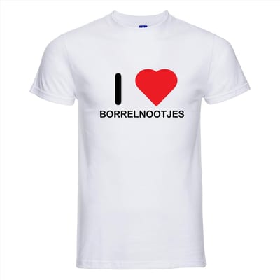 I LOVE BORRELNOOTJES T-shirt - 100% Katoen - Maat L - Classic Fit - Wit
