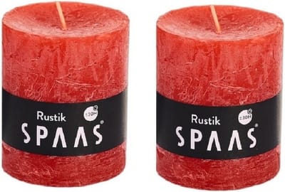 2x Rode rustieke cilinderkaarsen/stompkaarsen 7 x 8 cm 30 branduren - Geurloze kaarsen - Woondecoraties