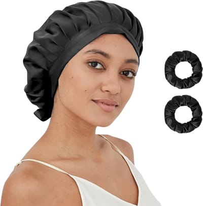 Bovista Zijden Slaapmuts - Satijnen Nachtmuts - Silk Bonnet - Sleep Cap - Haarverzorging - Satin - Verstelbaar - Voor Zacht & Stralend Haar - Zwart