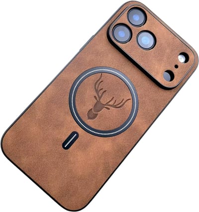 Luxe Telefoonhoesje – Geschikt voor iPhone 17, Kunstleren Case met Magnetische Draadloze Oplading, Volledige Bescherming, Slank Design & Dagelijks Gebruik-Donkerbruin
