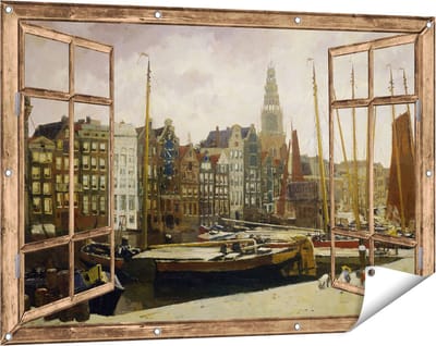 Gards Tuinposter Doorkijk Het Damrak in Amsterdam - George Hendrik Breitner - 120x80 cm - Tuindoek - Tuindecoratie - Wanddecoratie buiten - Tuinschilderij