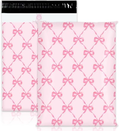 100 Stuks Roze Verzendzakken met Strikpatroon 25,5 x 30,5 cm - Waterdichte Verpakkingszakken