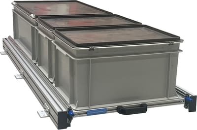 Aluminium schuifframe voor camper 120x40 cm inclusief 3 bakken met deksel