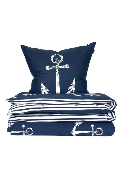 Omkeerbaar beddengoed, 2-delig, Renforcé, ankers en strepen, navy/wit - SCHIESSER Home 135*200