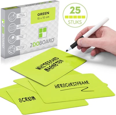 2DOBOARD Herschrijfbare Magneten Groen 15 x 10 cm - 25 stuks - Scrum Board - Kanbanbord - Weekplanner - Schoolbord