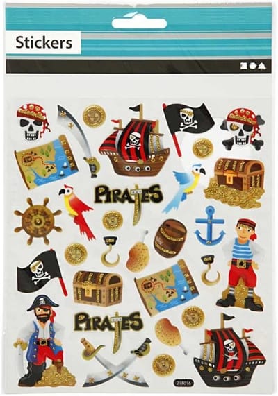 Stickers, piraten, vel 15x16,5 cm, 1 vel