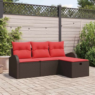 vidaXL - Bankstel - 4 - st - 4-Aantal - zitplaatsen - Bruin - en - Rood - poly - rattan