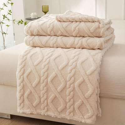 Moderne jacquard deken met geometrisch patroon, geschikt voor alle seizoenen, 100% polyester taftstof, vlekbestendig, machinewasbaar, multifunctioneel wit beddengoed 27.56x39.37 inches wit