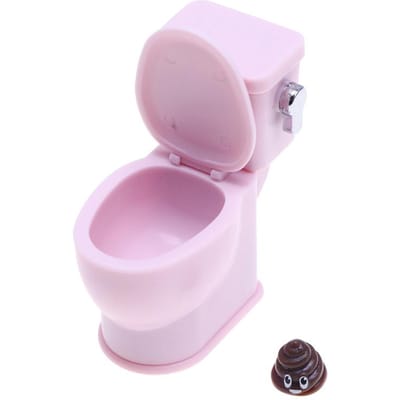 1Set1:12 Poppenhuis Miniatuur Toilet Met Poep Spoelgeluid Badkamer Model Simulatie Poppenhuis Scène Decor Kinderen Doen Alsof Genieten Speelgoed roze