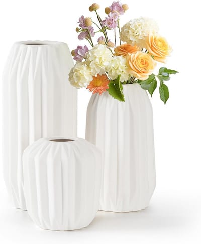 Set van 3 Witte Keramische Vazen - Moderne, Minimalistische Decoratieve Vazen voor Droogbloemen
