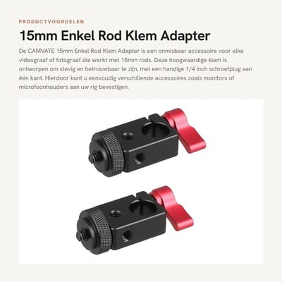 Dailygoods - 15mm Enkel Rod Klem Adapter - Rode schroefvergrendeling - Stabiliteit en veiligheid - 2 Stuks - Ideaal voor camera-setup - Geschikt voor...