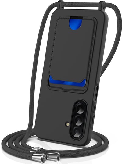 Telestore - telefoonhoesje Geschikt voor Samsung A57 5G - Back cover hoesje van TPU gel silicone - Shock Proof - Hoesje Met telefoonkoord en Pasjeshouder - Back cover zwart