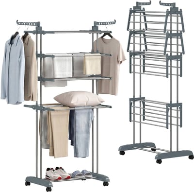 HOMCOM Clothes Drying Rack-Plastic, Stahl-73L x 64B x 172H cm-Grau