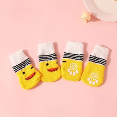 4 Stuks/Set Huisdiersokken Hoge Kwaliteit Anti-Slip Gebreide Puppy Sokken Kleine Hond Pootbeschermers Binnen Huisdier Hond Poot Beschermhoezen L(for 3.5-7.5kg) geel