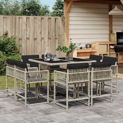 vidaXL - 9-delige - Tuinset - met - kussens - poly - rattan - lichtgrijs