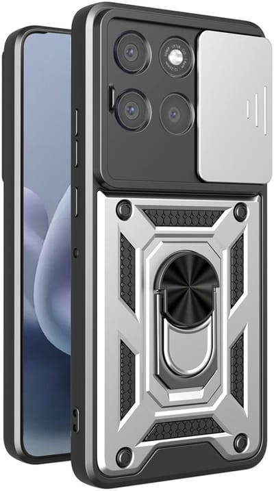 MobyDefend Hoesje - Geschikt voor Motorola Moto G86 Power - Pantsercase Met Draaibare Ring - Zilvergrijs