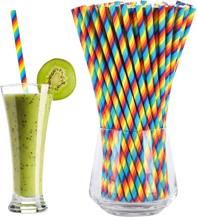 Biologisch afbreekbare gekleurde papieren rietjes - 100 stuks, ideaal voor cocktails, verjaardagen en feesten