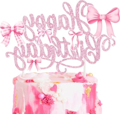 Verjaardagstaartdecoraties - Roze verjaardagstaart strik - Cupcake versiering - Voor meisjes - ShopVlot