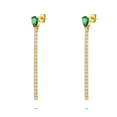 Twice As Nice Oorbel in zilver, hangend met groene steen Goudkleurig