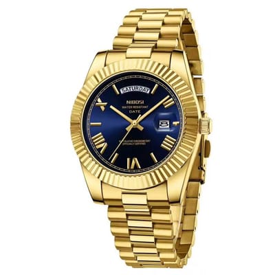 Nibosi - Herenhorloge - Polshorloge - Heren - Horloge - Horlogedoos - Mannen - Goud Blauw - RVS