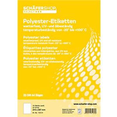 Schäfer Shop Select Weerbestendige etiketten, 210 x 297 mm, polyester wit, 20 vellen