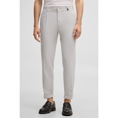 Broek met bandplooien Louis met linnenaandeel, lichtgrijs